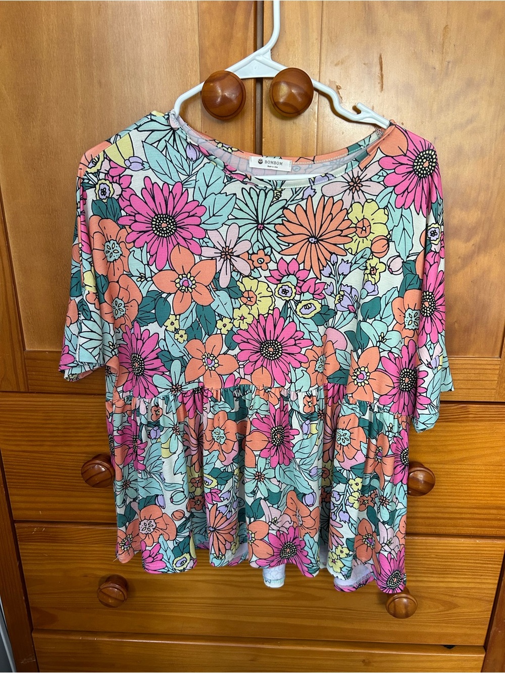 Pink Floral Peplum Top by Bom Bom